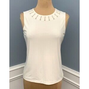 Karl Lagerfeld Top Womens S Sleeveless Pearl Embellished Knit Blouse Shirt